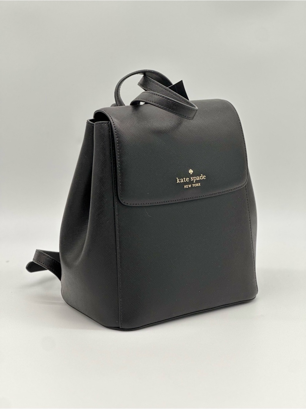 kate spade Black Saffiano Leather Flap Backpack